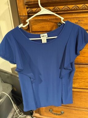 Scoop Neck Flutter Sleeve Top — Cobalt Blue